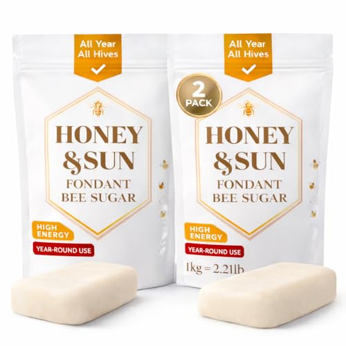HONEY&SUN Bee Fondant Patty for Winter (2 Pack) - High Energy Winter Bee Feed - Cold Weather Emergency Bee Food - Essential Hive Survival Sugar Paste (4.4 lbs Total)