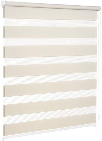 Victoria M. Zevra Doppelrollo Duorollo, Klemmrollo ohne Bohren & mit Bohren für Fenster und Türen, Klemmfix Duo Rollo Fensterrollo Lichtdurchlässige/Verdunkelnde Streifen, 60 x 160 cm, Creme