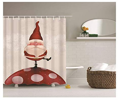 KnSam Duschvorhang Anti-Schimmel Wasserdicht Vorhänge an Badewanne Bad Vorhang für Badezimmer Weihnachtsmann Cartoon 100% PEVA inkl. 12 Duschvorhangringen 150 x 180 cm