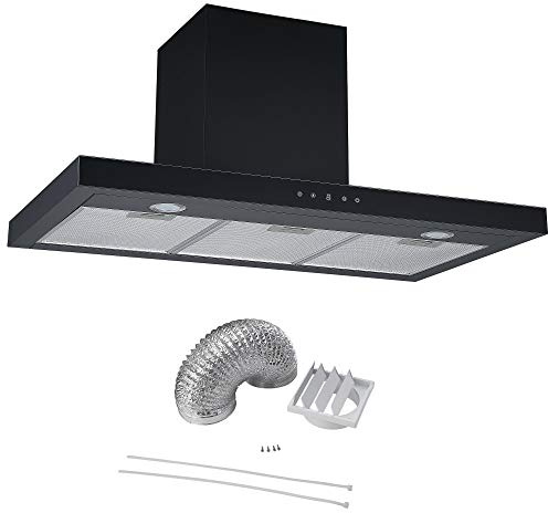 Cookology 90cm Designer Box Cooker Hood, Touch Control T Shaped Kitchen Extractor Fan & Ducting Kit - 617.5 m³/h Air Flow - Black