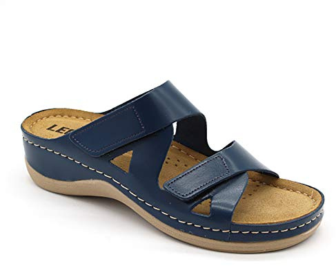 LEON 906 Läderskor Sandaler Träskor Clogs Tofflor Pantoletter Komfortskor, Kvinnor, Blå, EU 39