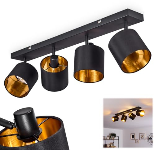 HOFSTEIN Deckenleuchte Alsen, Deckenlampe aus Metall/Stoff in Schwarz/Goldfarben, verstellbare Leuchte im Retro/Vintage-Design (Ø Schirme 12 cm), 4 x E14, Esszimmer, Schlafzimmer, Wohnzimmer, Küche