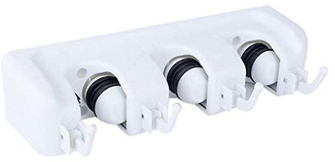 Tubayia Wandmontage Besenhalter Gerätehalter Ordnungsleiste Besen Mop Rack für Küche Badezimmer Garten (Weiß 3 Position)