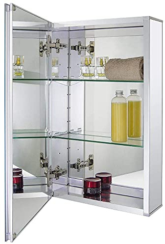 Fundin Aluminium-Badezimmer-Spiegelschrank für Unterputz- oder Aufputzmontage, mit rahmenloser, doppelseitiger Spiegeltür, 38.1 x 61 cm