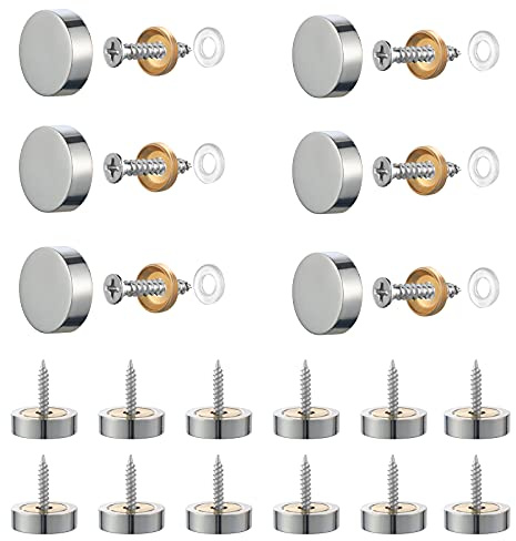 Gueenky 20 Jeux Vis Décorative Miroir en Laiton, 14 mm Argent Clous de Miroir avec Décoratif Capuchon Rondelles Vis de Miroir Clous pour Décoration Miroir Bain Panneaux Verre Armoires