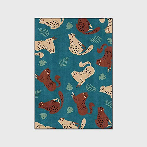 Kinderteppich große Baby-Spieldecke modernen Design Baby Krabbeldecke Cartoon Katze blau grün braun 160 x 200 cm