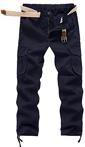 KTWOLEN Pantalon Cargo Homme Multi Poches Pantalons de Randonnée Taille Elastique Homme Coton Pantalon Tactique Pantalons de Travail, Bleu, M