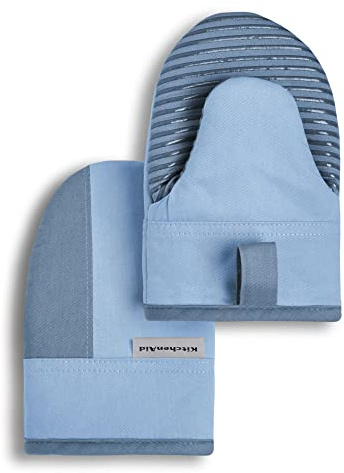 KitchenAid Beacon Two-Tone Non-Slip Mini Oven Mitt Set, Blue Velvet/Blue Heaven, 5.5x8, 2 Piece