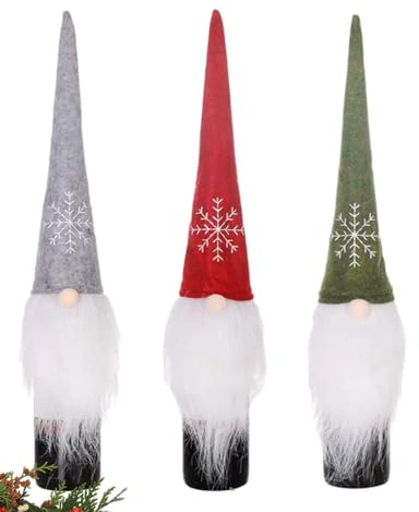 3 Stück Weihnachten Weinflasche Abdeckung,Gesichtslose Weihnachtsmann Weinflasche Hut,Flaschenüberzug,Flanell Material Bottlebag Weihnachtsmann Bild Flaschen Abdeckung für Weihnachten Tischdeko