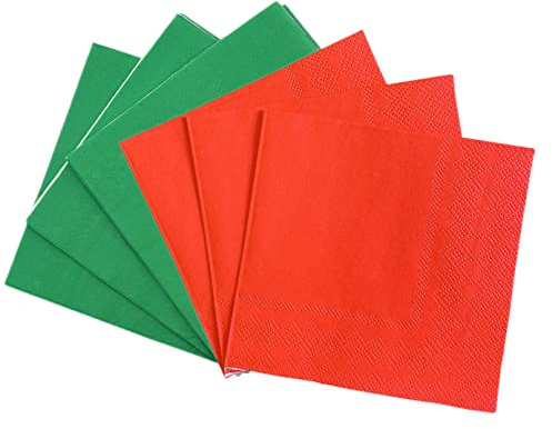 Servietten, grün, rot, 33 cm, 40 Stück, Weihnachtsfeier, Papierservietten, Einwegservietten, Getränke, Mittagessen, dekorative Papierservietten, einfarbige Servietten, 2-lagig für Bar, Restaurant