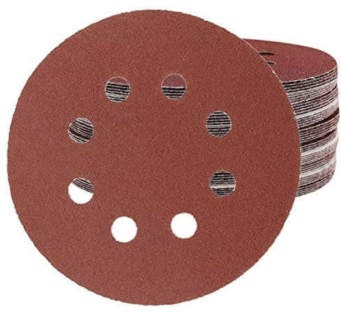 50pcs 125mm 8 Holes Sanding Discs Pads Sanding Sheets, 5 Inch 120 Grits Hook and Loop Sandpaper Sheet for Random Orbital Sander.