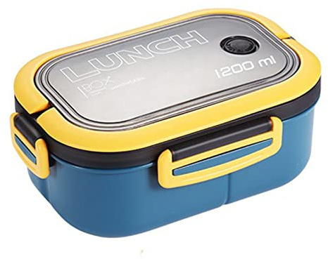 Qcwwy Lunchbox Set Doppelschicht Edelstahl Lunchbehälter 1200ml Stapelbare Box auslaufsicher mit Silikonring und on Deckel für Arbeit Büro Studenten in Blau