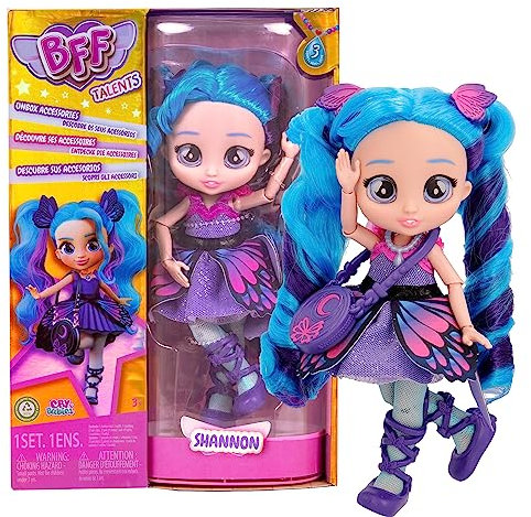 BFF BY CRY BABIES Shannon – Modepuppe zum Sammeln mit Langen Haaren, Stoffkleidung und 9 Accessoires, Geschenk-Spielzeug für Mädchen und Jungen + 5 Jahre