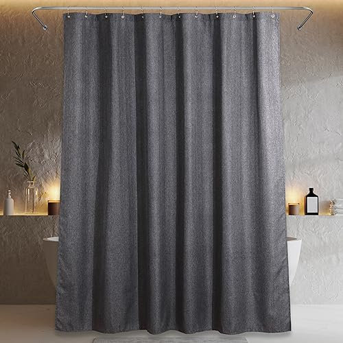 Duschvorhang Graue Badezimmer Vorhang: Leinen Stoff Anti Schimmel Waschbar Wasserabweisend Polyester Duschvorhang Badewanne - Elegante Dekorative Shower Curtain - 200x183 cm