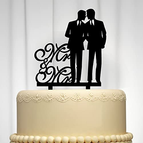 Mr & Mr Cake Topper for Men, Gay Men Wedding Cake Topper Pride Wedding Cake Decorations for Gay Engagement Anniversary Party