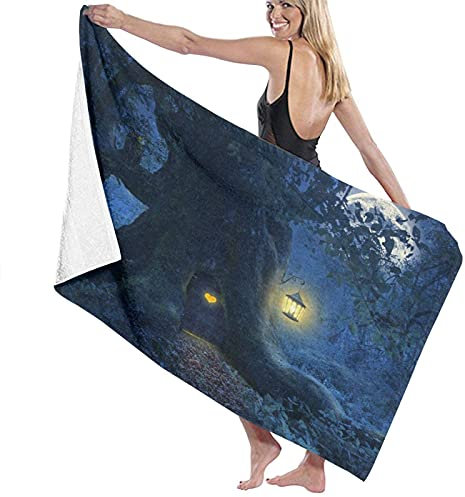 BAAROO Manta grande de microfibra suave para baño, noche mágica con casa en el tronco del árbol encantado, toalla de playa para familia, 130 cm x 80 cm