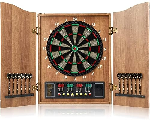 Dartscheibe, dekoratives Dartscheiben-Schrank-Set mit 12 Dartpfeilen mit weicher Spitze, elektronische Dartscheibe, Schranktüren aus Holz mit integrierter Anzeigetafel für den Heimgebrauch, Bars A