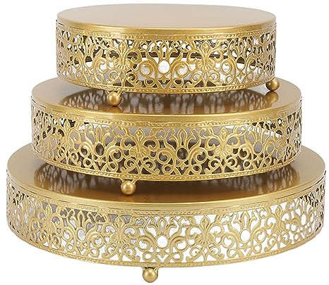 YUMILI Set di Alzate per Torta in Ferro Rotonde da 3 Pezzi per L'Oro della Festa di Compleanno Dell'evento di Nozze