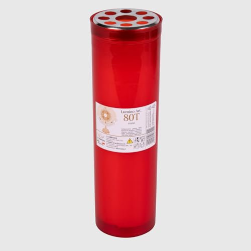 La Briantina Cero Votivo Cimitero 80T in Paraffina Corpus Domini Settimanale, Colore Rosso, 24 x ø 7 cm