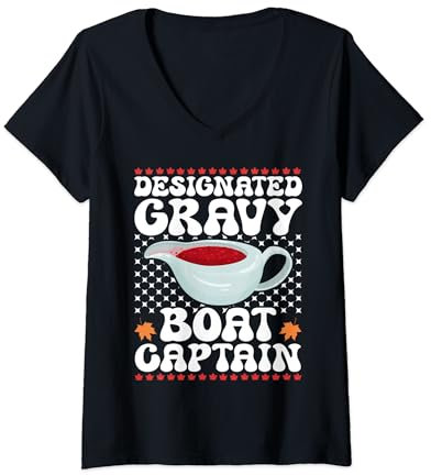 Thanksgiving Day Designated Gravy Boat Captain Turkey V-Neck T-Shirt