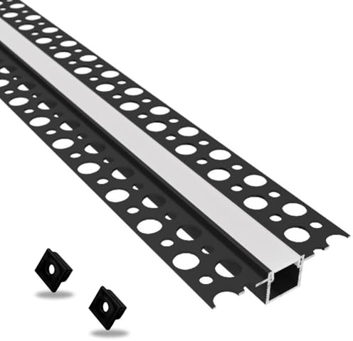 Evotrade Barre profilée Union panneaux de plâtre avec conduit d'éclairage LED barres 2 m encastré rétractable + coque lumière continue (plate - noire)