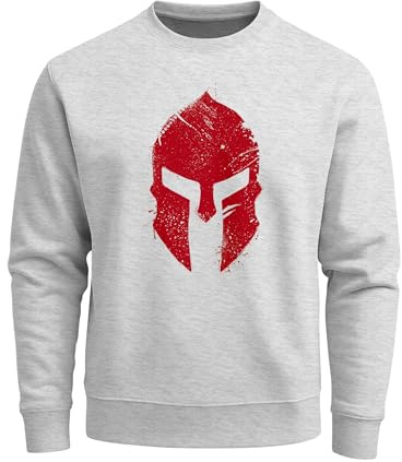 Neverless® Sweatshirt Herren Print Sparta-Helm Spartaner Gladiator Krieger Warrior Rundhals-Pullover Bedruckt Fashion Streetwear Grau L