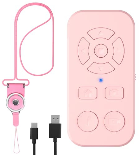 TIK Tok Fernbedienung für kurzes Videoscrollen, Seitenumdrehung auf Kindle App, Bluetooth-Fernbedienung für Videoserfie, die ich liebe, eReader, kompatibel mit iPhone, iPad, iOS, Android, Rosa