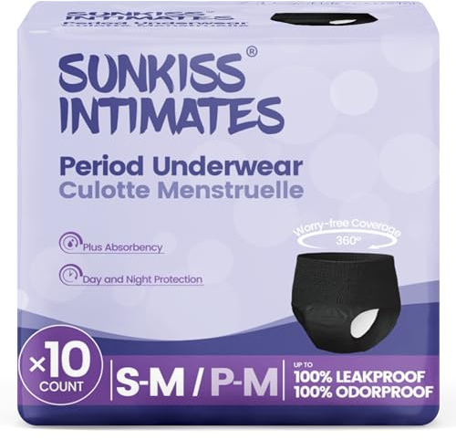 SUNKISS INTIMATES Culottes De Règles Jetables pour Femmes avec Flux Abondants, Sous-vêtements Post-partum Non Parfumés, Noir, Taille S/M, 10 Unités
