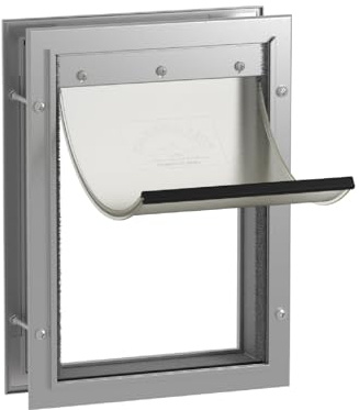 Hakuna Pets Deluxe-Aluminium-Tür für Haustiere, Katzen und Hunde mit 2-Wege-Verriegelung für Bildschirme, Türen und Wände bis zu 70 mm Dicke, Medium, Silber