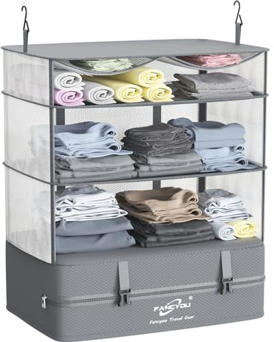 FANCYOU Komprimerbara packkuber bärbara hängande garderobshyllor 43 x 30 x 61 cm utdragbar reseorganisatör nylon packväskor för resväska, Grå, 17x12x24, mini resetillbehör