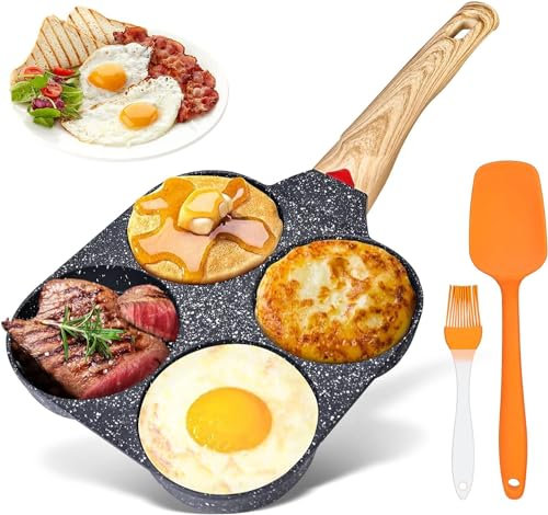 SPORWAY Padella Pancake e Frittata Antiaderente: 4 Fori in Alluminio per Crepes Hamburger Uova Fritte, per Fornello a Gas e Induzione