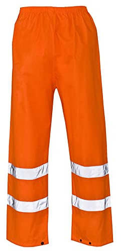 FASHIONISM Herren-Regenhose mit hoher Sichtbarkeit, wasserdicht, elastischer Bund, reflektierende Streifen, Sicherheitshose