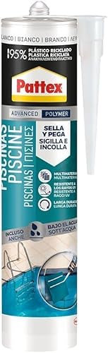 Pattex Sellador Piscinas (1 x 280 ml), polímero adhesivo impermeable con Flextec, multimaterial, adhiere bajo el agua, ideal para sellar, pegar y reparar piscinas, blanco