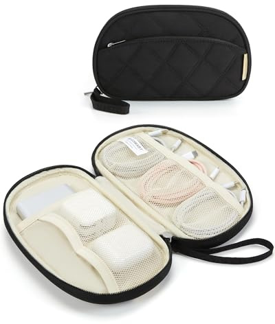 bagsmart Resekabelarrangör, elektronikförvaring, resväska, buffertkabelarrangör-väska, resetillbehör för kvinnor, Ett lager, svart, 8.35 x 5 x 1.2 Zoll, kabelväskor
