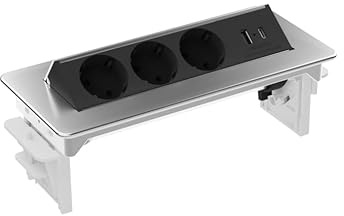 kalb | 3er Flipup-Mehrfachsteckdose Voltaris mit USB A/C, Steckdosenleiste 230VAC 16A, Tischanschlussfeld für Möbel, Einbau-Steckdose mit USB Ports, Versenkbare Mehrfachsteckdose, EU-Schutzkontaktstec