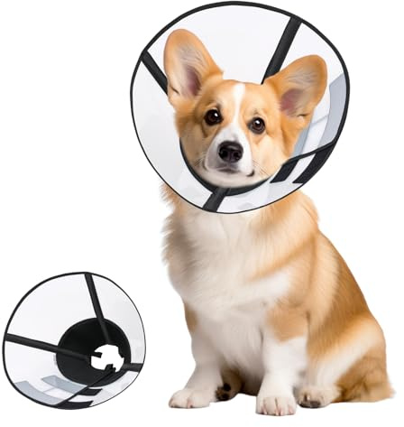 Schutzhalsband für Hunde, Halskrause Hund Weich, Schwarz Hundekragen Leckschutz S, Schutzkragen Hund mit Klettverschluss, Verstellbar und Faltbar, Halskragen nach OP, Genesung