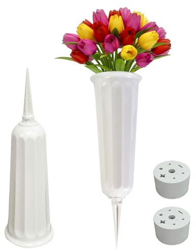 LdawyDE Vasi per Cimitero 2PCS, 18 x 7.7 cm Plastica Vaso per Cimitero con Picchetto, Piccolo Vasi Commemorativi Bianco Per Tombe Cimiteriali Grave Vases With 7 cm Spike Cimitero Decorazioni