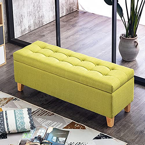 Widppsopt Moderne Fußstütze, Bettbank für Wohnzimmer, Schlafzimmer, Leinen, gepolstert, Sofa, Aufbewahrung, Ottomane, Bank, Sitz, Eingangsbereich, Schuhwickelhocker mit Stauraum, Gelb-Blau, 70 x 40 x