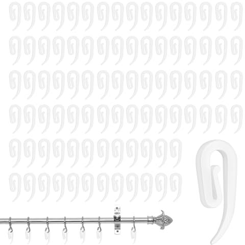 100 Piezas Ganchos de Cortina de Plástico,Colgadores Blancos,Ganchos para Cortinas,Ganchos de Riel de Cortina,Ganchos Cortinas,Enganches Cortina para Cortinas Ventana,Cortinas Puerta,Cortinas Ducha