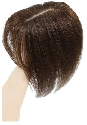 Haarteil Frauen 12x13cm Echthaar Topper for Frauen Gerade Menschliches Haar Clips auf Perücken Mit Pony Spitze Topper haarteil Dichte 150% Haar Extensions(10inch,Brown With Bangs)