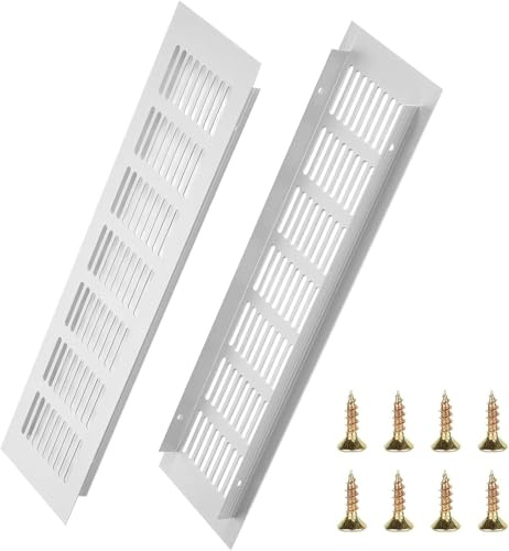 Grillix 2 Pezzi Griglia di Ventilazione in Alluminio, Griglia di Aerazione Rettangolare con Chiusura, 40 x8 cm, Migliora la Ventilazione della Stanza, per Cucine Armadi Bagni, Grigio Argento