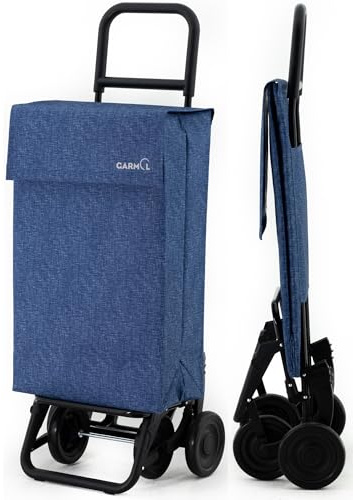 GARMOL Carro de la Compra Plegable 48 litros | Carro de la Compra 4 Ruedas Gran Capacidad | Carrito Compra 4 Ruedas Plegable Color Azul