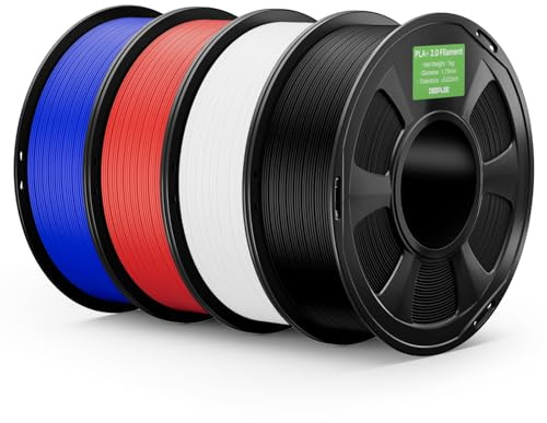 DEEPLEE PLA+ 2.0 1,75 mm, Set 4 Colori, 4kg, +/-0,02 mm, per Stampanti FDM | Set 4 colori: Nero, Bianco, Rosso, Blu. Alta tenacità, stampa 3D precisa.