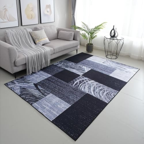 viceroy bedding Modern PRINT NON SLIP Rugs Living Room Carpet Mat For Bedroom Large Area Rug Hallway Kitchen Extra Large Size Low Pile Flat Weave (Abstract Black Grey, 160 x 230 cm)