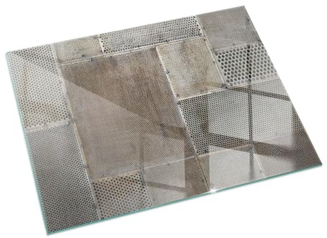 Placa para Chimenea 60x40cm Protector de Suelo Chispas y Arañazos Protector Resistente a Altas Temperaturas Cristal Templado Decoración de la Sala de Estar - Patrón de Chapa Perforada