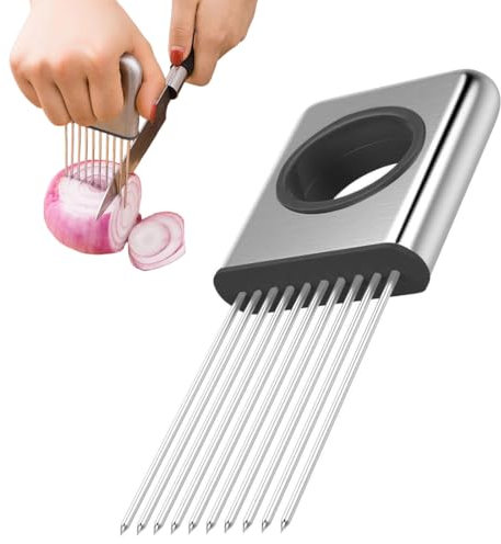 JEYORZY 1pcs Acero Inoxidable Cortador de Cebolla, ayuda de corte de acero inoxidable, Soporte para Cebollas para Cortar Cebollas, Soporte de Ceboll para Cortar Carne, Soporte de Rodajas de Cebolla