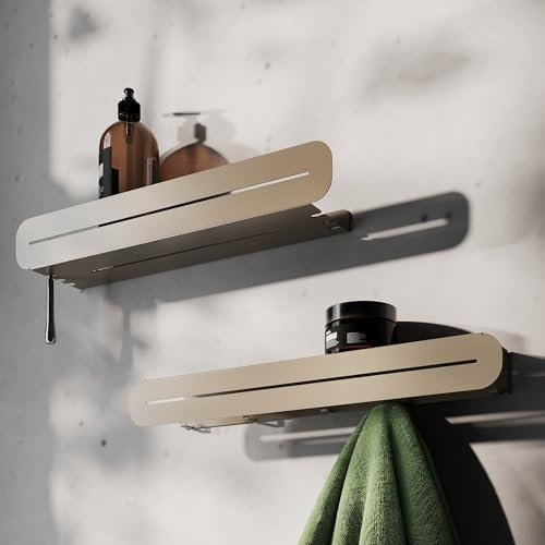 Parametric Style Modernes Badregal & Handtuchhalter Set (2 Stück) – Hängendes Badezimmerregal aus Metall in Beige 50x10 cm – Platzsparende Bad Ablage für Organisation & stilvolle Badezimmermöbel