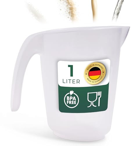 Novaliv Misurino da 1 l, misurino da 1000 ml, trasparente, con scala da g/ ml, per liquidi, farina e zucchero, prodotto in Germania, lavabile in lavastoviglie, contenitore per miscelazione, misuratore