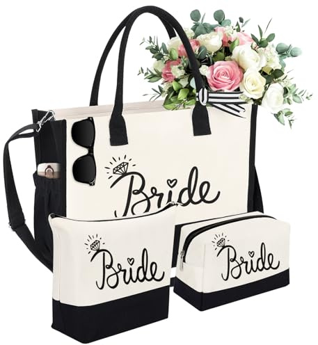 HOMIEE Bride Canvas Tote Bags Set, Brides Tote Bags Wedding Gifts for Bride to Be, Future Mrs, Engagement, Bridal Shower, Bachelorette Party Gift