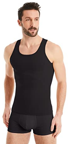 FINN Maglietta a compressione modellante da uomo con effetto snellente, senza maniche, in cotone, per una pancia piatta, Nero , 6XL